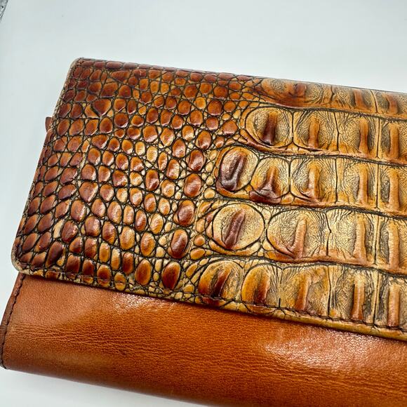 Brahmin brown genuine croc leather bifold wallet folder money holder clutch - Picture 3 of 13